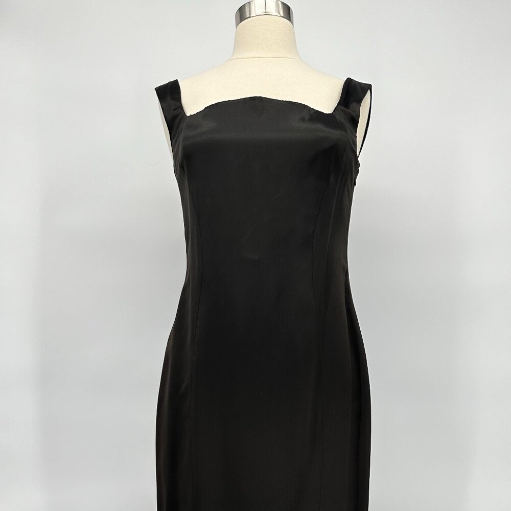 Vintage 1980s Gianni Versace Black Silk Blend Satin Iconic Curved